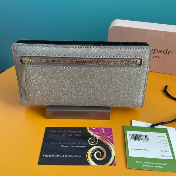 NWT Kate Spade Burgess Court Stacy bifold wallet PWRU5931 / Silver Glitter - Picture 2 of 4